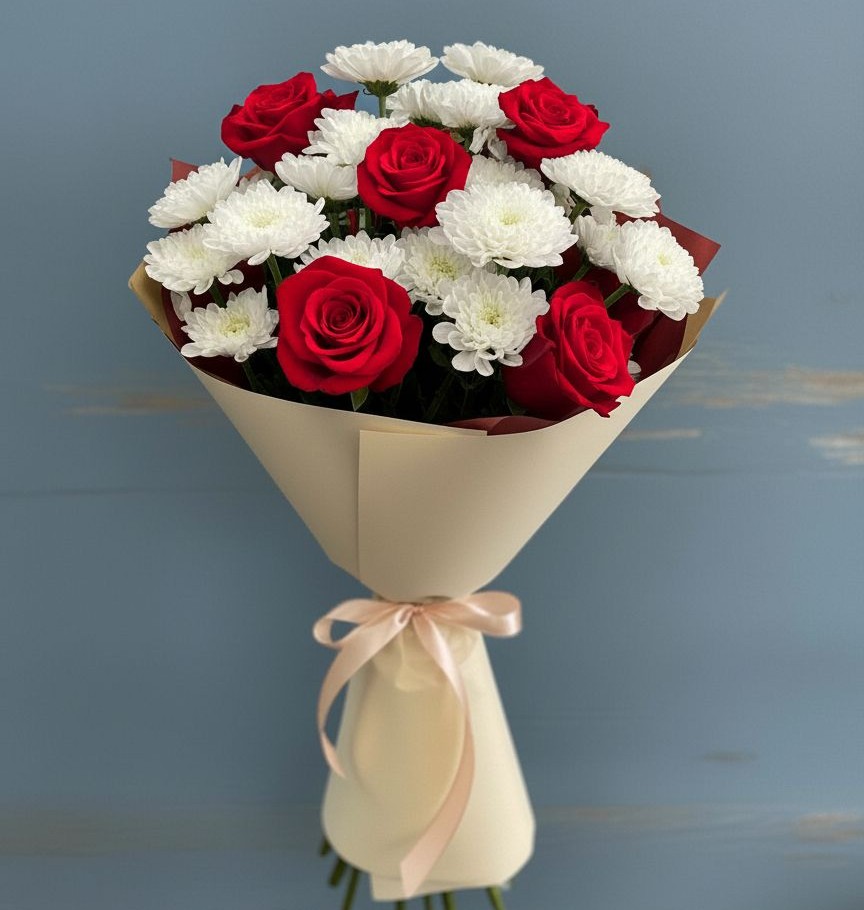 Букет цветов из: Розы и Хризантемы в Псыгансу