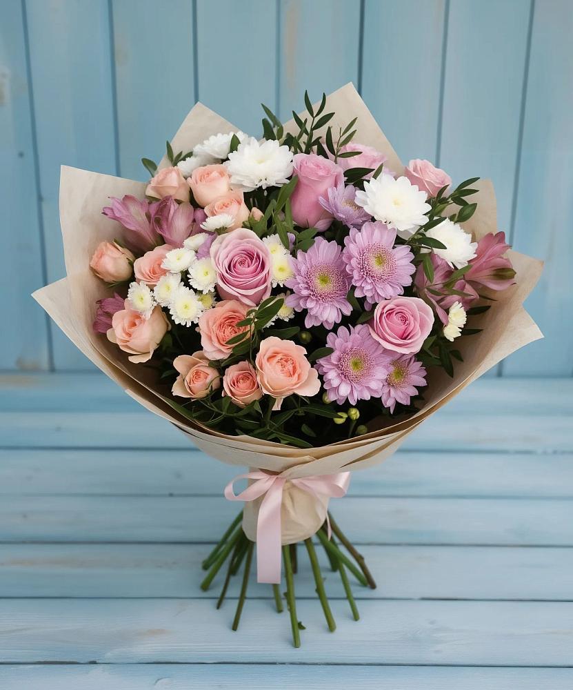 Букет цветов из: Хризантемы, Розы и Альстромерии в Псыгансу