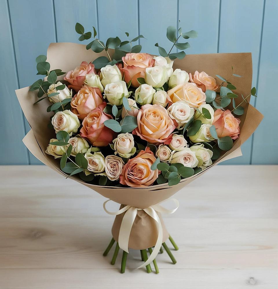 Букет цветов из: Альстромерии и Розы в Псыгансу