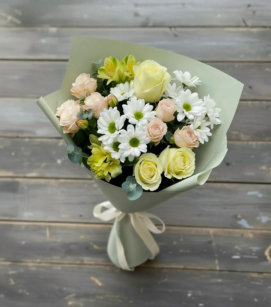 Букет цветов из: Альстромерии, Розы и Хризантемы в Псыгансу