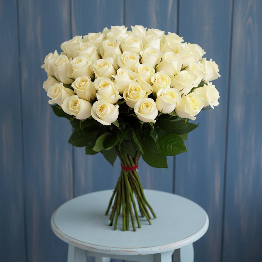 Букет 51 Белая роза Эдлесс Лав в Псыгансу