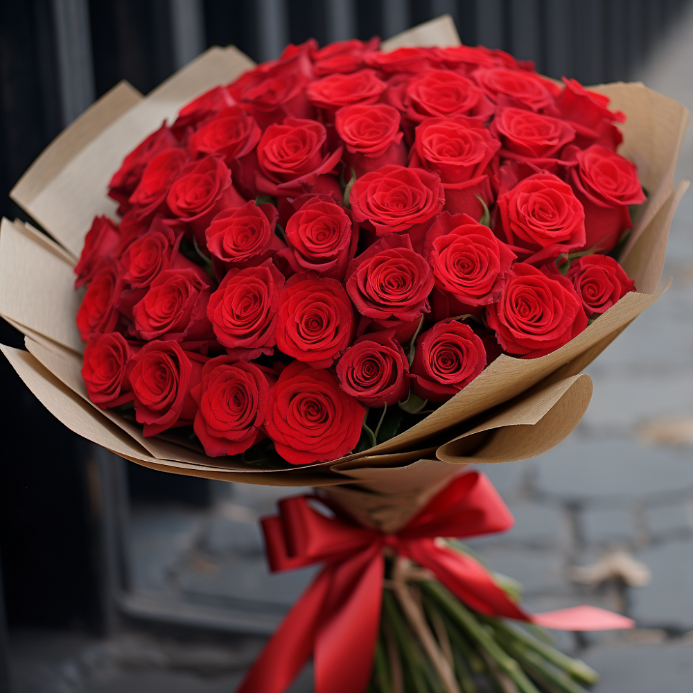 Букет 51 Красная роза Эдлесс Лав в Псыгансу