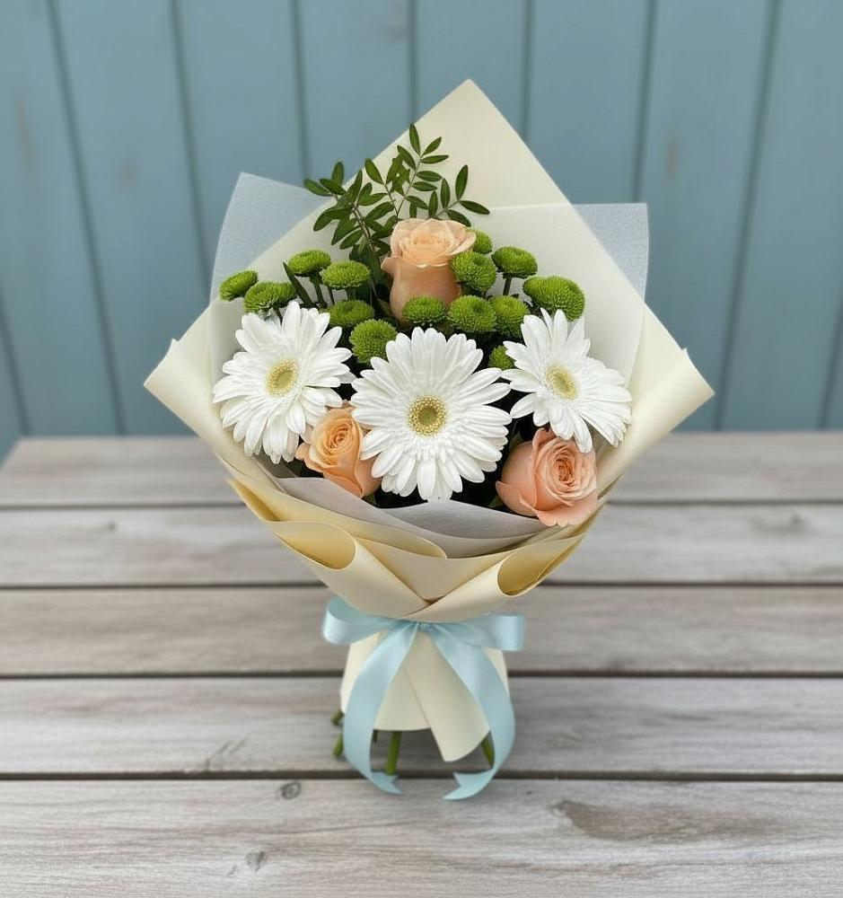 Букет цветов из: Герберы, Розы и Хризантемы в Псыгансу