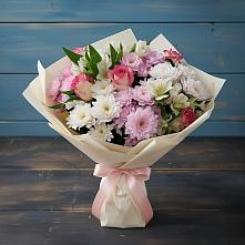 Букет цветов из:  Хризантемы, Альстромерии и Розы #REPLACE_PRED# Псыгансу