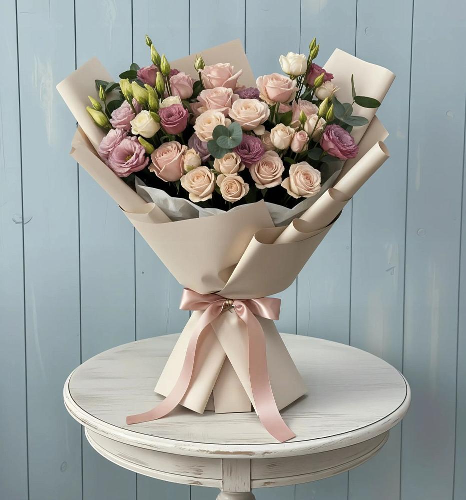 Букет цветов из: Розы и Лизиантусы в Псыгансу