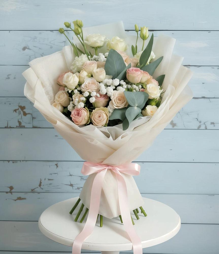 Букет цветов из: Розы и Лизиантусы в Псыгансу