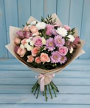 Букет цветов из:  Хризантемы, Розы и Альстромерии в Псыгансу