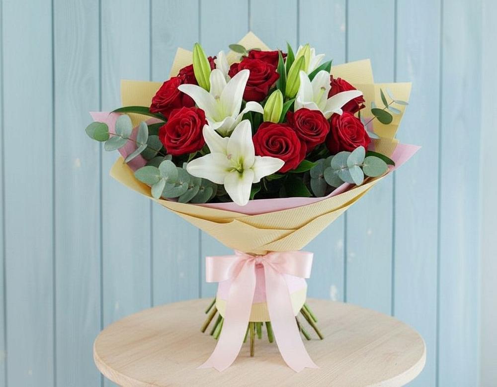 Букет цветов из: Лилии и Розы в Псыгансу